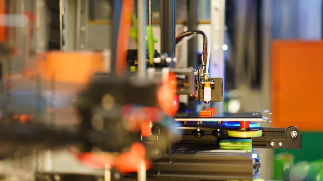 Modern industrial robot arm in factory